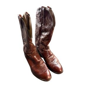 Vtg Justin Cowboy boots 9.5 E Brown Leather Western Rockabilly